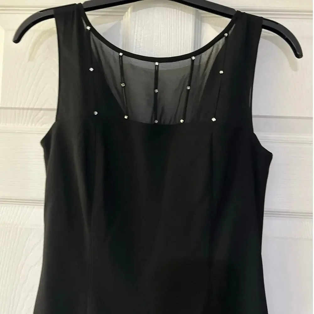 Jones Studio Black Cocktail Dress Sheer Jeweled Neckline & Cowled Scoop Back 4 - Picture 2 of 9